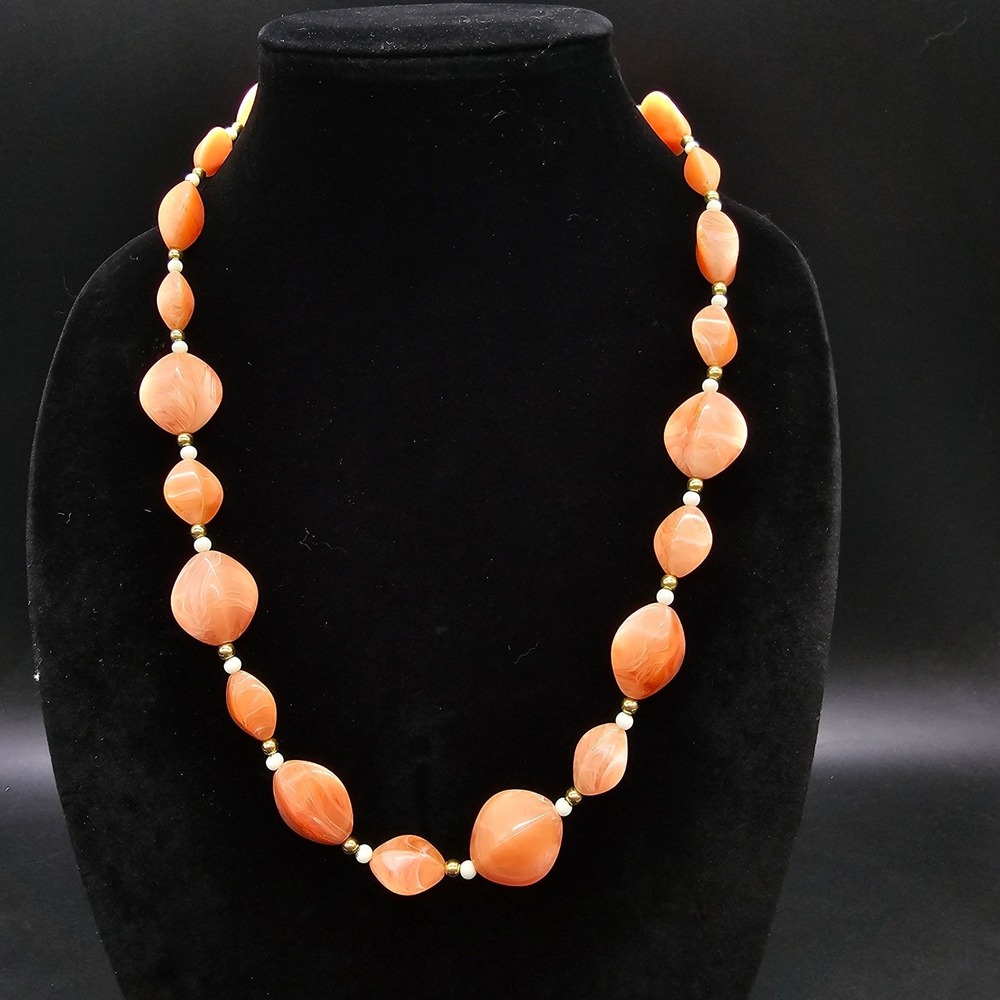 Avon Mediterranean Necklace 1986 Coral Orange Plastic Beaded Peach Pink Orange